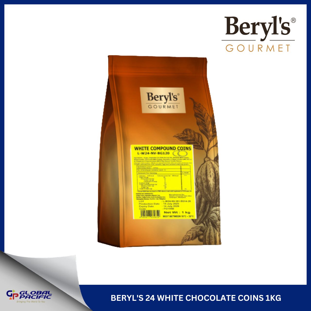 BERYL'S 24% WHITE CHOCOLATE COINS 1KG
