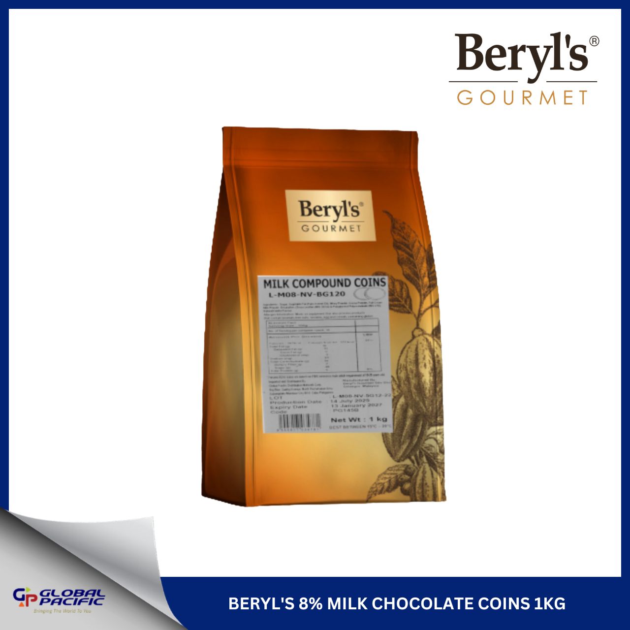 BERYL'S 8% MILK CHOCOLATE COINS 1KG
