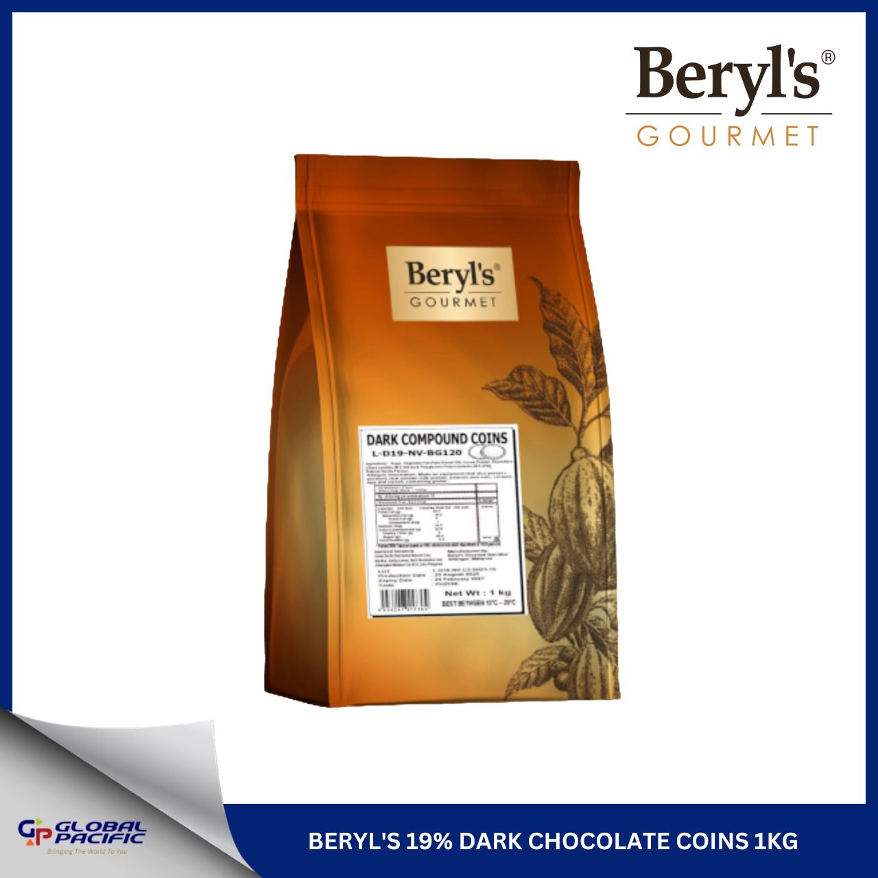 BERYL'S 19% DARK CHOCOLATE COINS 1KG