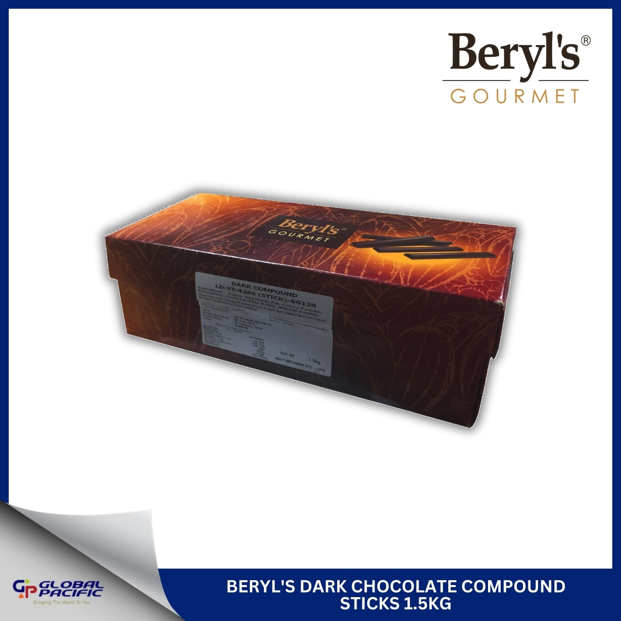 BERYL'S DARK CHOCOLATE COMPOUND STICK BG128 1.5KG