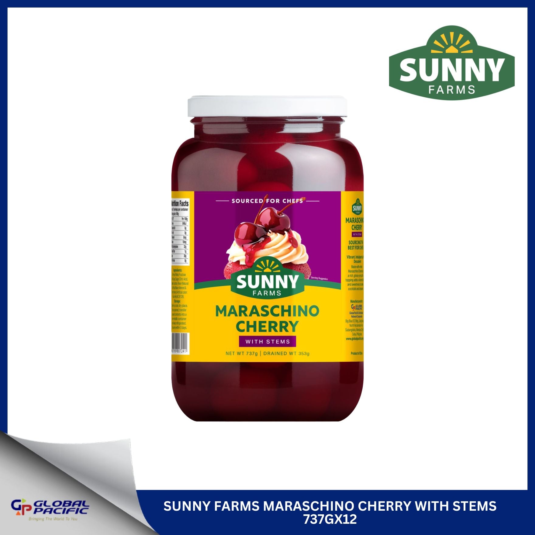 SUNNY FARMS MARASCHINO CHERRY WITH STEMS 737G